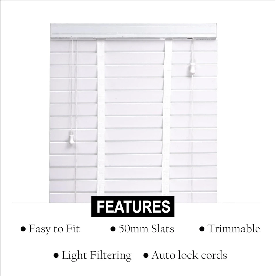 Faux wood Wooden Window Venetian Blinds with Tape 50mm Slats Trimmable Blinds - Image 3 of 4