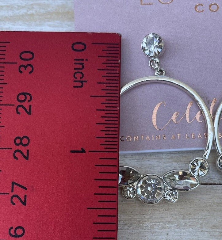 LC Lauren Conrad Plata Cristal Aro Pendientes Colgantes Tachuelas Traseras Nuevos Mujer’s Moda Foto 4 de 4