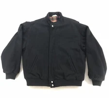 Sears Roebuck Mens Lg WOOL Bomber Jacket Black With Plaid Flannel Lining VTG EUC