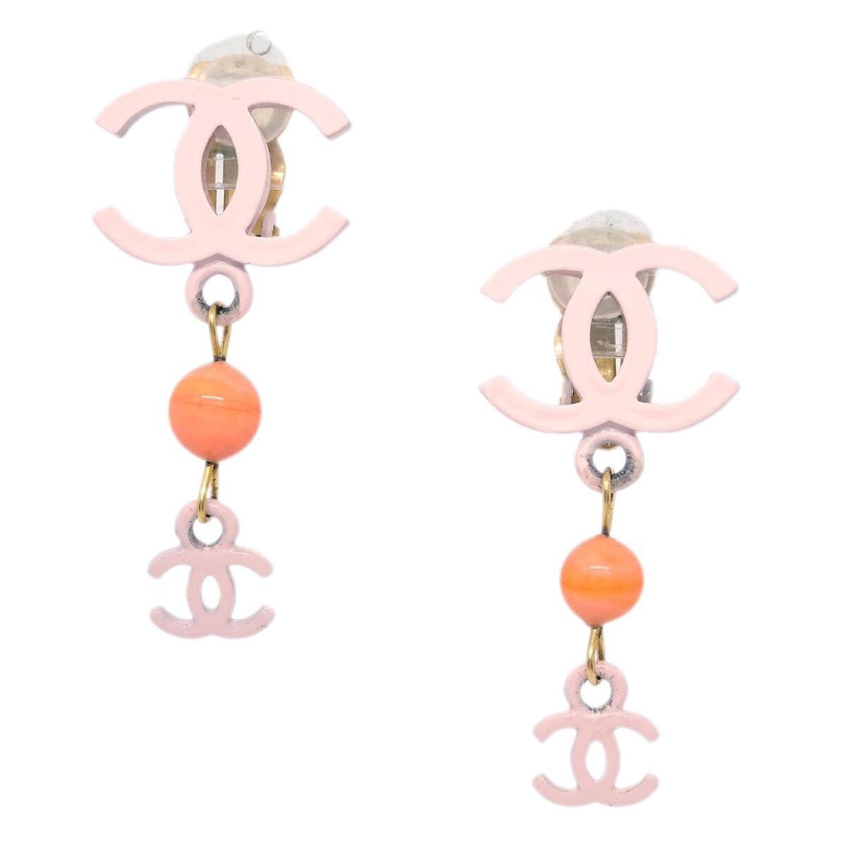 Chanel Dangle Earrings Clip-On Pink 03S 124161 | eBay