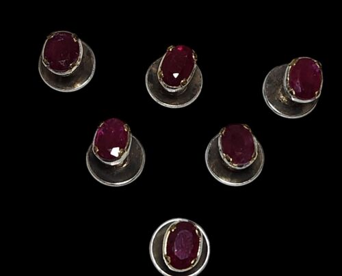 Tuxedo Cufflink Sliver Stud set of 6 pcs in Natural Ruby 7.55 Carat Mozambique - Picture 12 of 12