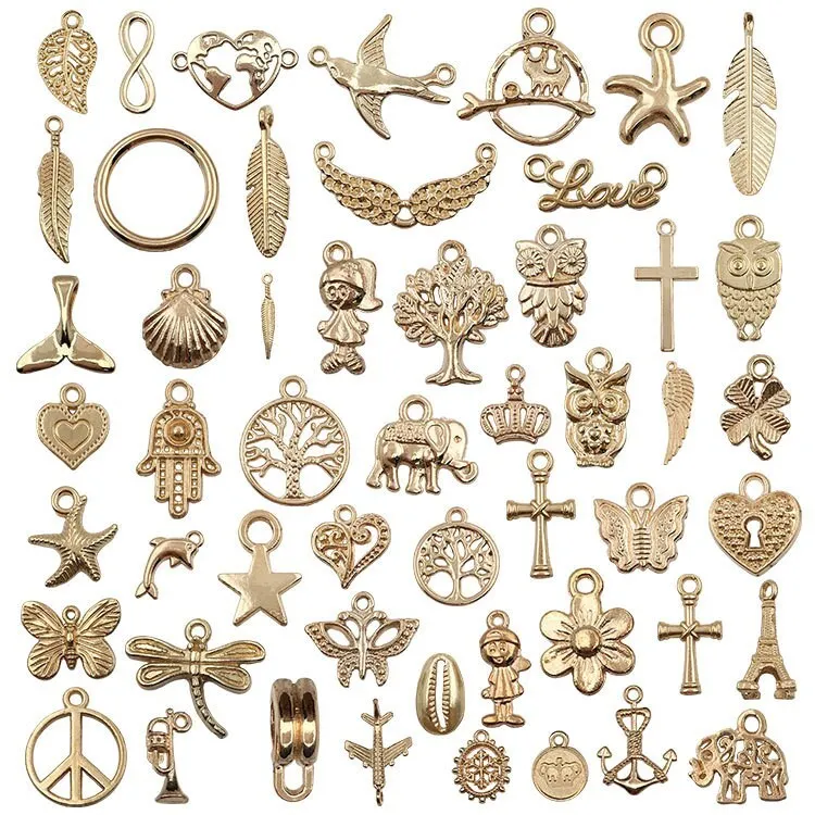 100Pcs Mixed KC Gold Mini Charms Pendants 15~25mm DIY Jewelry Making 50  Styles