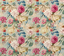 SANDERSON VORHANGSTOFF DESIGN "Dahlia & Hagebutte" 3,9 mtr. MAULBEERE/GRAU SAMT