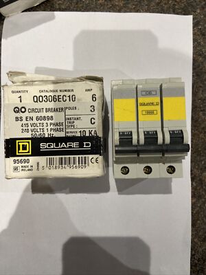 Neu Square D QOE MCB 6 Amp dreipoliger 3 Phasen Schutzschalter Typ C 6A QO306EC10