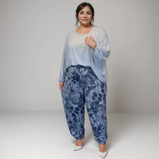 WOMENS LOOSE FIT HAREM TROUSERS HIGH WAIST PANTS GREY BLUE FLORAL PLUS SIZE