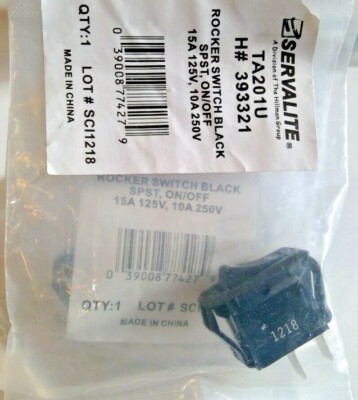 Servalite ROCKER SWITCH BLACK SPST, ON OFF 15A 125V10A 250V