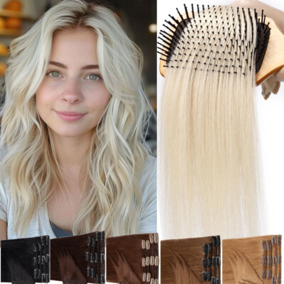 Thick 100% Clip in Remy Real Human Hair Extensions Double Wefted Full Head 8 PCS