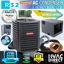 Goodman 2 Ton Central Air Conditioning Condenser & Horizontal Coil R32 AC System