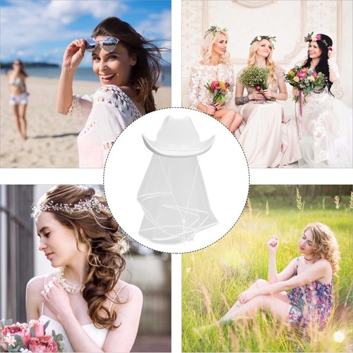 Cappello da sposa con velo cappello addio al nubilato festa donna cappello cowgirl matrimonio sposa - Foto 3 di 12