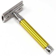 Edwin Jagger 3ONE6 DE Stainless Steel Safety Razor, Grooved, Anodised Yellow, 1x
