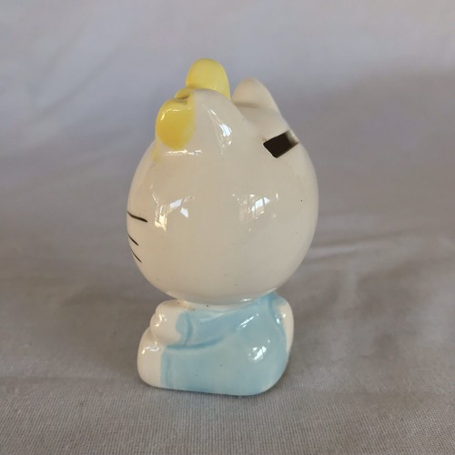 Hello Kitty Heartful Blue Ceramic Coin Piggy Bank 1976 Original Stopper Felt - Picture 4 of 8