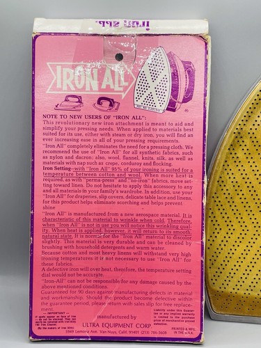 Vintage IRON ALL Iron Pressing Attachment Ironing Accessory for Most Fabrics - Picture 8 of 9