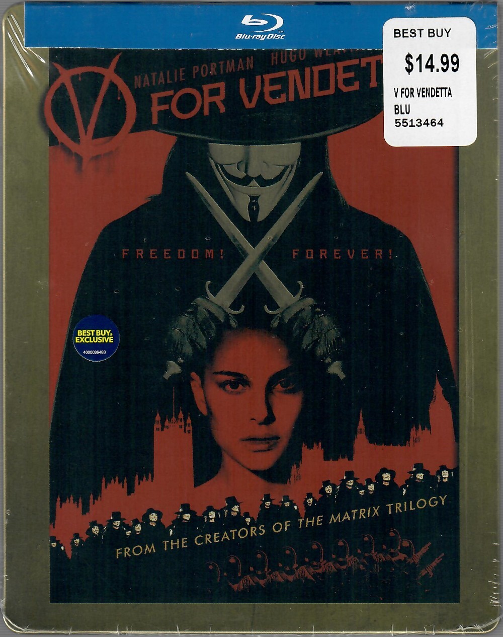 V For Vendetta (Blu-ray, 2012, Steelbook, Warner Bros.) BRAND NEW and SEALED!