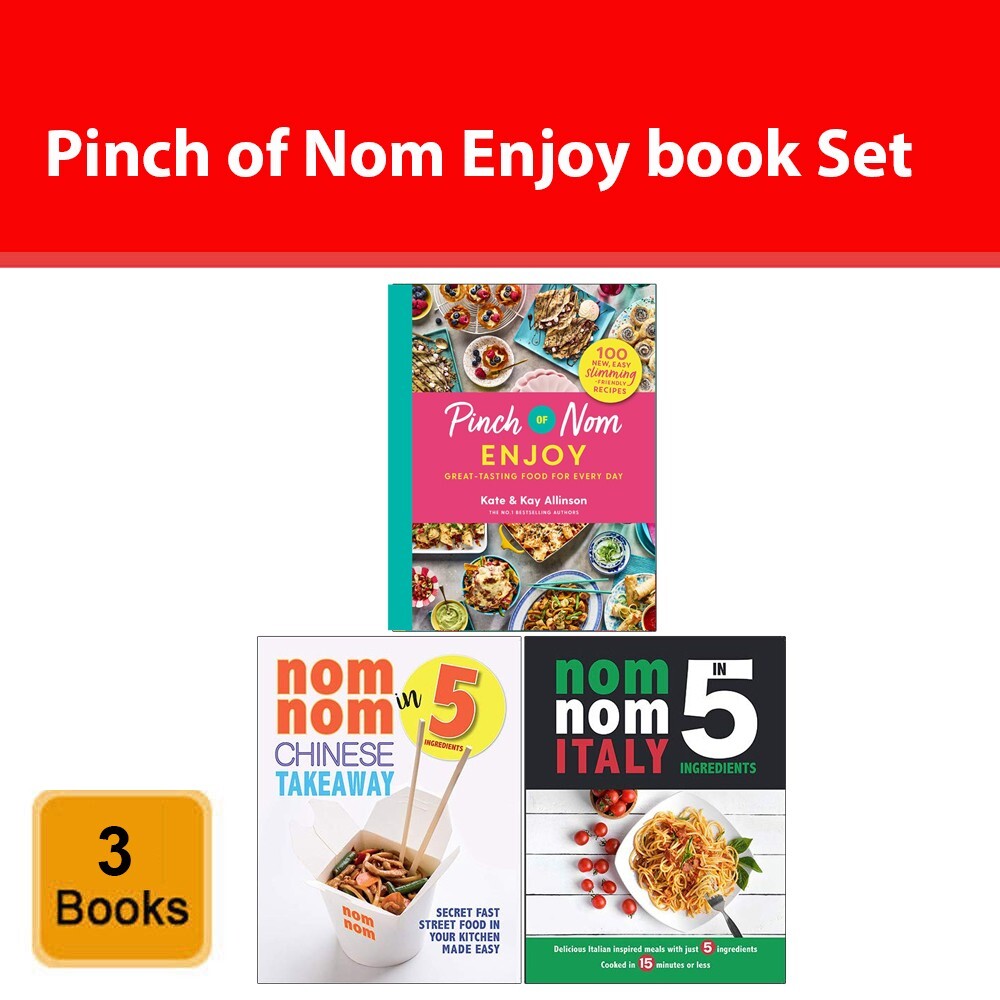 Set of 3 Books Pinch of Nom Enjoy, Nom Nom Chinese Takeaway, Italy In 5 Ingredie