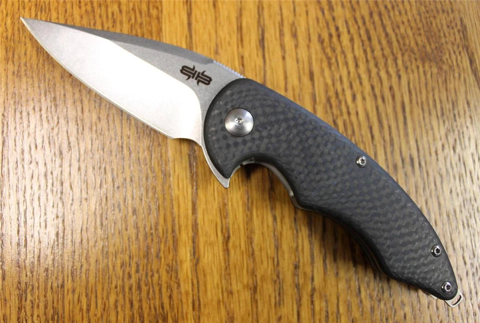 Brous Manaro Sinner Flipper Knife STONEWASH D2 Carbon Fiber 500 Made CHOICE S/N - Image 4 of 4