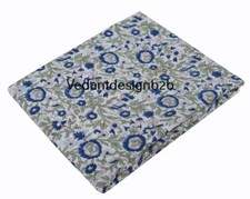 Indian 10 Yard Hand Block Floral Print Cotton Fabric Blue Dress Material