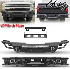 For 2007-13 Chevy Silverado 1500 Black Textured Front/Rear Bumper w/Winch Plate