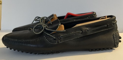 Mens Car Shoe Black Leather Lace Up 
