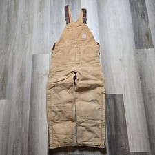 80s VTG Carhartt Brown Double Knee Insulated Bib Overalls 34 30 tag