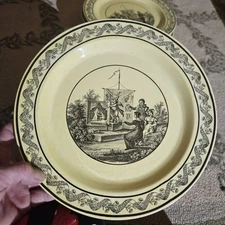 Set of 10 Mottahedeh Creil Panarama  Yellow Plates with black transfer . Italian