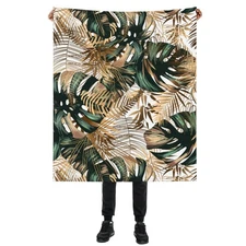 Green Gold Palm Leaves Blanket, Tropical Palm Leaf Soft Lightweight Throw Bla...