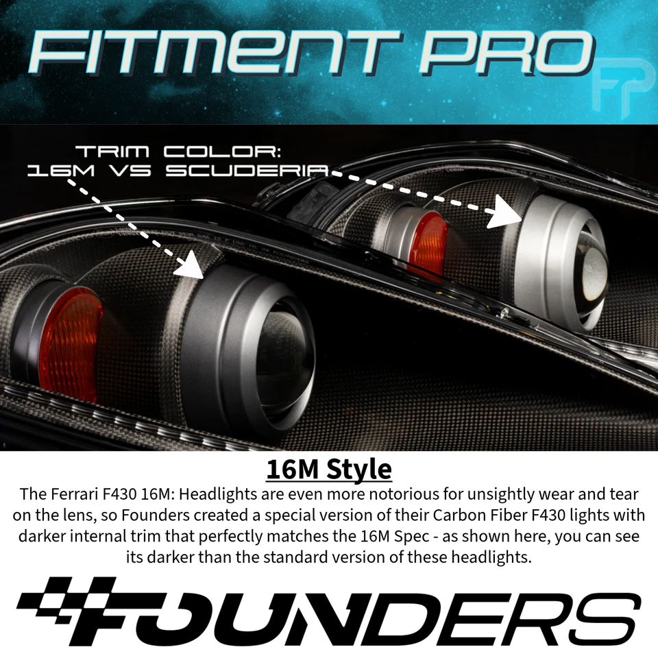 Founders 16M Carbon Fiber LED Headlights For 2005-10 Ferrari F430 LHD Amber Lens - Изображение 2 из 4