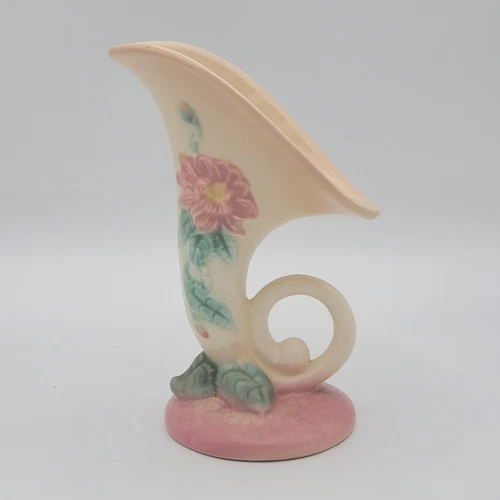 VTG Hull Art Pottery Pink & Cream Cornucopia Woodland Vase W2-5 1/2 USA