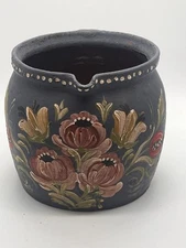 Hand-Painted Floral Clay Jug Planter with Handle Vintage Style Decorative Pot