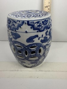 Blue & White Porcelain Garden Stool – Chinese Style Replica Pierced Ceramic Seat