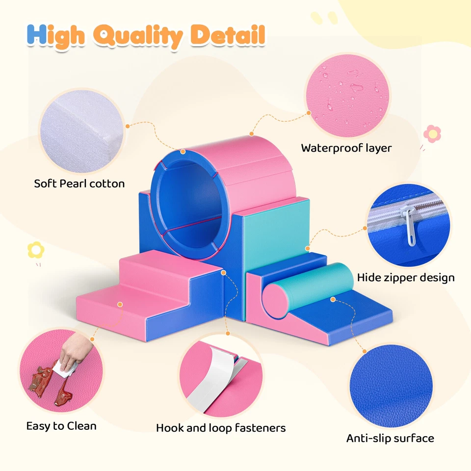 5pc Toddler Foam Play Set Soft Climbing Blocks Mat Active Kids Crawl Exploration - Image 3 of 4