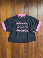 Vintage 80s/90s Atlantic City puffy print black neon pink double collar boxy t