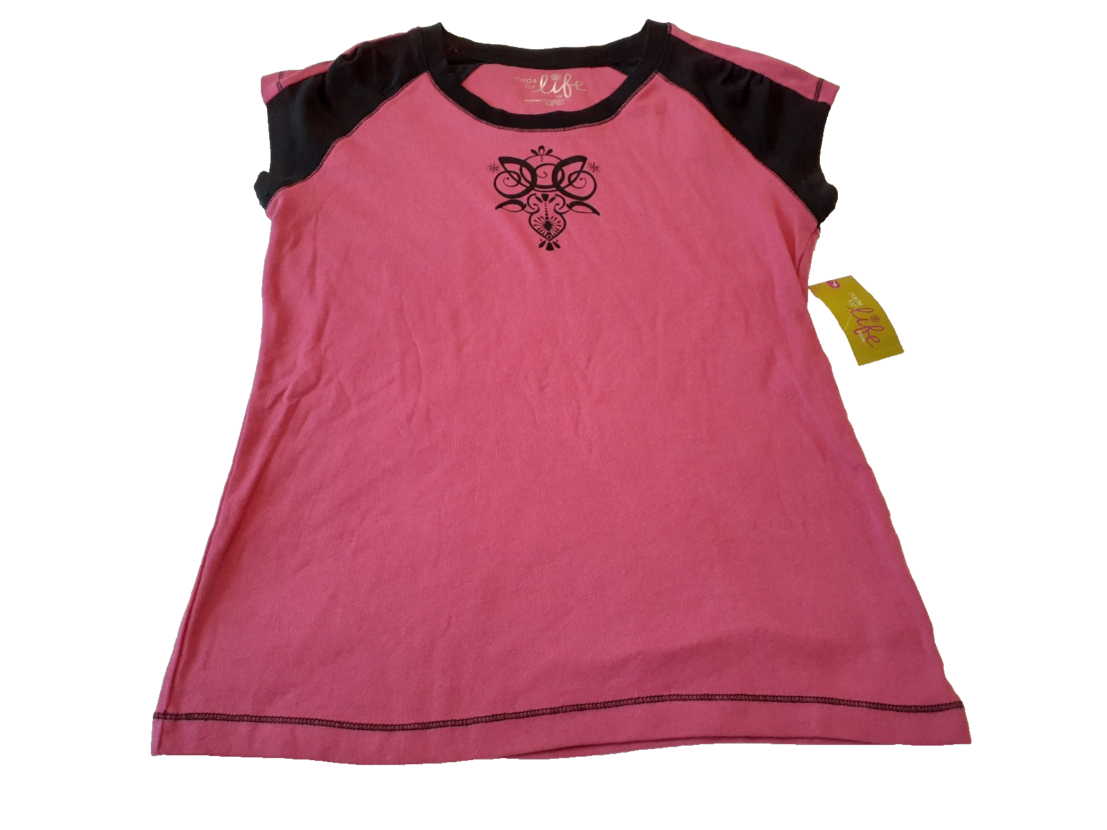 Made For Life Pink/Black Short SleeveTee Shirt Size Petite Medium New With Tags
