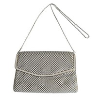 Vintage White Mesh Metal Shoulder Purse Gold Tone Trim White Interior Handbag