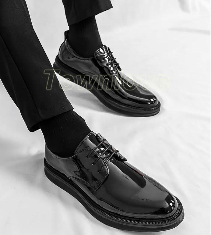 SAOLA Scarpe stringate uomo vernice a punta lucide casual business oversize chic