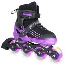 Adjustable Kids Inline Skates Girls Boys, Purple Black All Wheels Light up Ki...