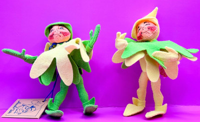 Rare 1994 Bendable Annalee Yellow Green Pixies Elves Pair  With Tags Vintage