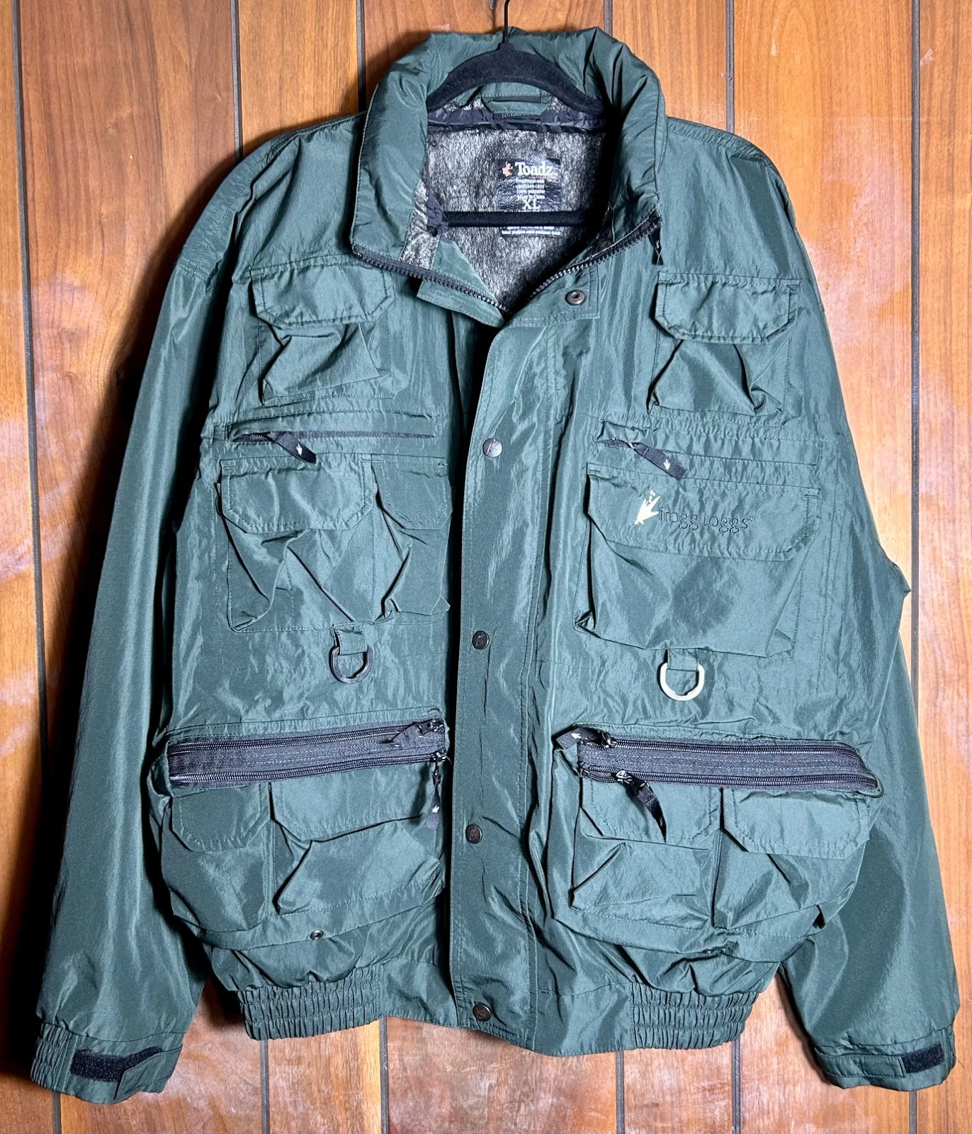 Frogg Toggs Toadz Sz XL Hooded Full Zip Rain Jacket Green Fishing Camping Hiking