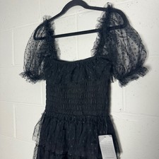 NSR Black Swiss Dot Tulle Smocked Tiered Mini Dress Whimsigoth NWT Small