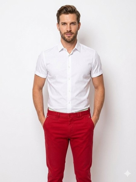 Men Hugo Boss Trousers Red Cotton 52