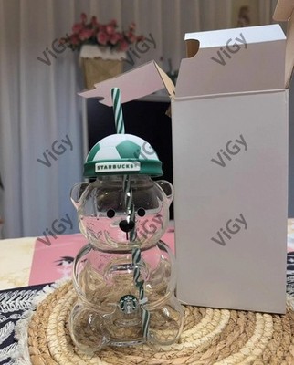 Starbucks FIFA World Cold Cup Bearista Bear Glass Tumbler Soccer Ball Lid Mug