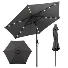 7.5 ft Solar Powered Patio Umbrella w/ LED Lights Push Button Tilt Crank Handle