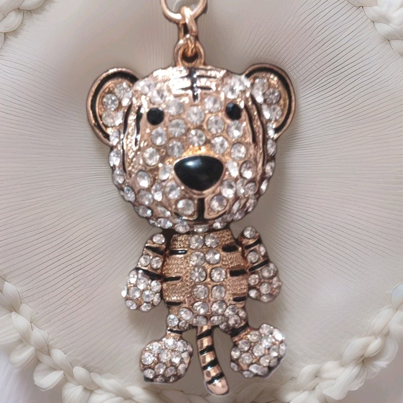 Tiger Rhinestone Keychain for Women/girls.KeyRing and lobster claw for keys/ bag