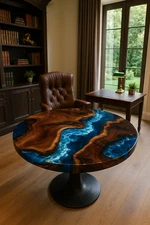 Coastal Ocean Wave Resin Table Top – Handmade Round Epoxy Art for Home & Garden