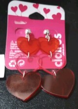 Claire's Triple Dangling Connecting Plastic Heart Earrings