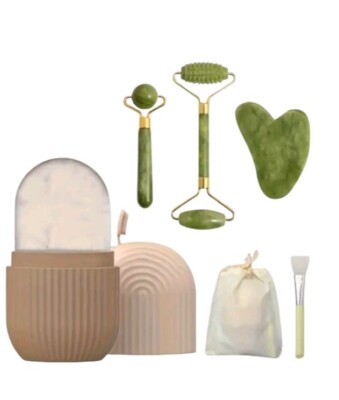 Jade Roller and Gua Sha Set, Includes Roller, Scraper, Massage Tools, Wooden...
