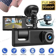 Dash Cam Car Dual Lens HD 1080P Front/Rear/Inside Video Recorder Camera G-Sensor