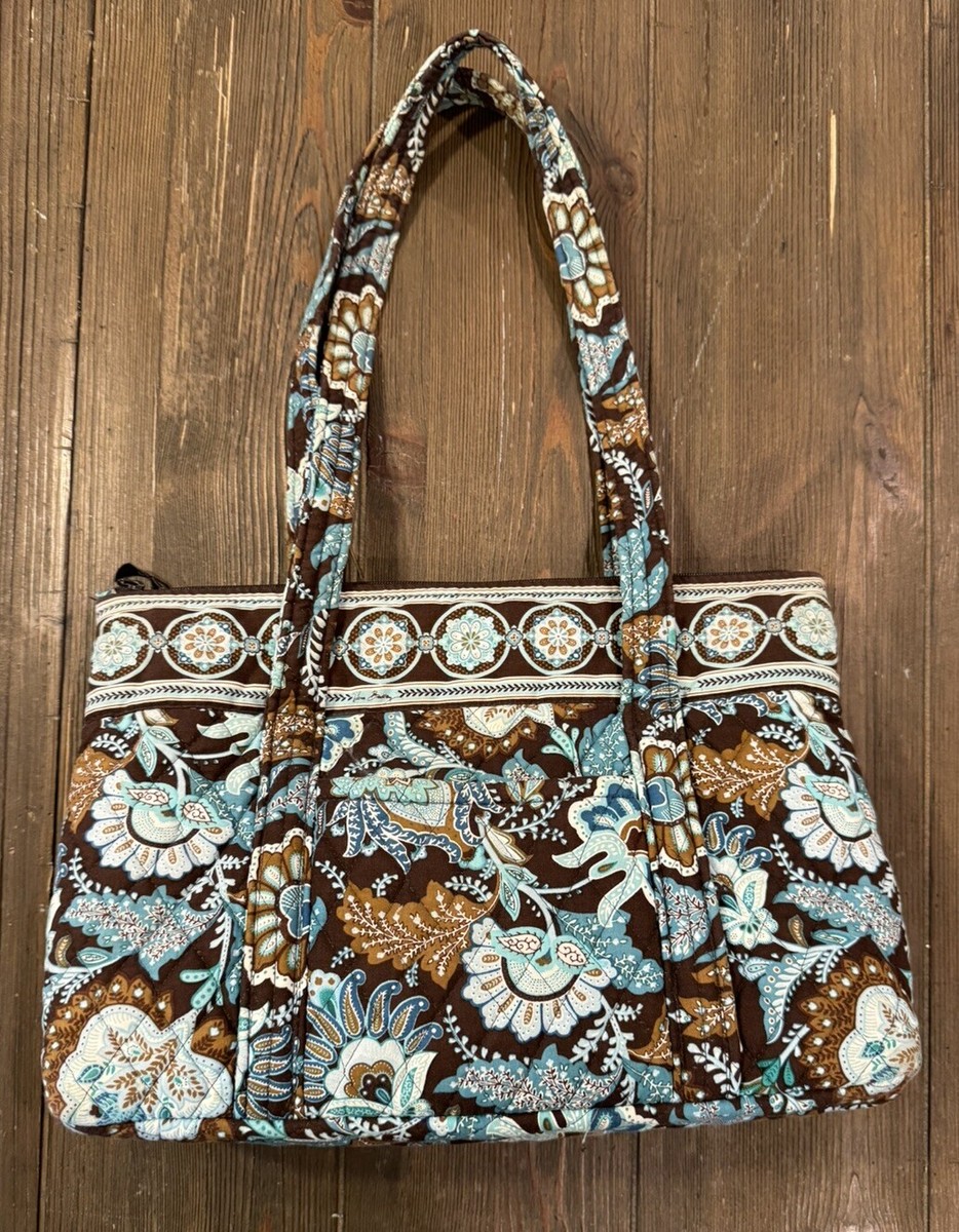 Vera Bradley Java Blue Turquoise & Brown Tote Shoulder Bag Purse