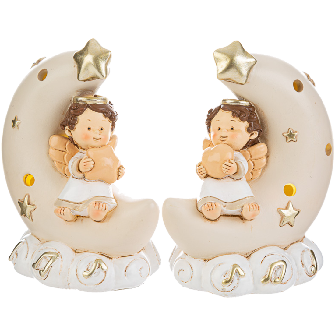 1 pz Angelo su luna in resina con luce lec 6x8xh.11cm 2ass. bomboniera segnapost