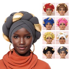 African Women Braids Turban Hijab Hat Chemo Cap Auto Gele Headtie Wrap Headwear
