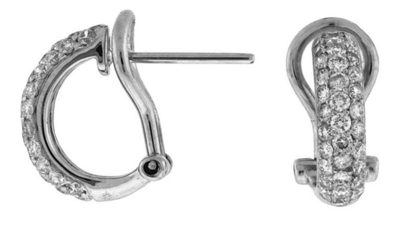 FILA ORECCHINI PENDENTI .95CT DIAMANTE ORO BIANCO 14KT 3D 3 FILE PAVÈ CLIP SU SEMI CERCHIO